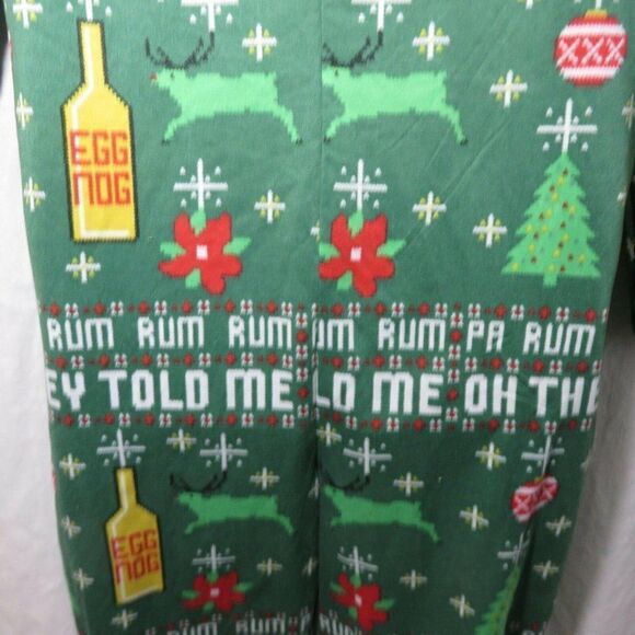 Christmas Union Suit Green Egg Nog Rum One Piece Pajamas Size Small - Picture 5 of 8